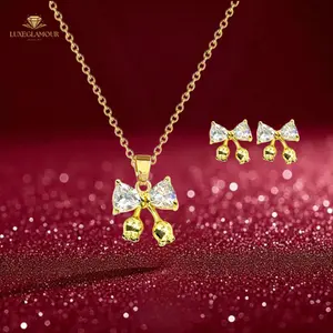 Luxeglamaour -  Set Kalung Dan Anting Aksesoris Perhiasan Motif Pita