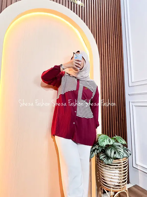 Sheza-YURA BLOUSE JUMBO KEMEJA OVERSIZE Wanita KOMBINASI Motif Katun Dewasa 3