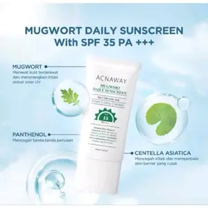 ACNAWAY Mugwort Daily Sunscreen dengan SPF 35 PA+++ untuk Kulit Berjerawat dan Mencegah Tanda-Tanda Penuaan