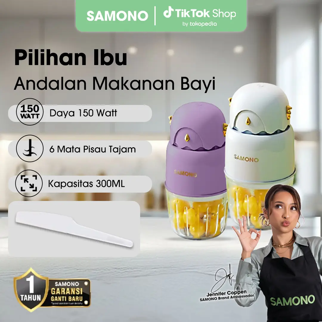 (FLASH 9.9) SAMONO Food Chopper 300ML Multifungsi Mpasi 150W Stainless Steel [SW-C150] Biru Pisau Mesin Penggiling Ungu