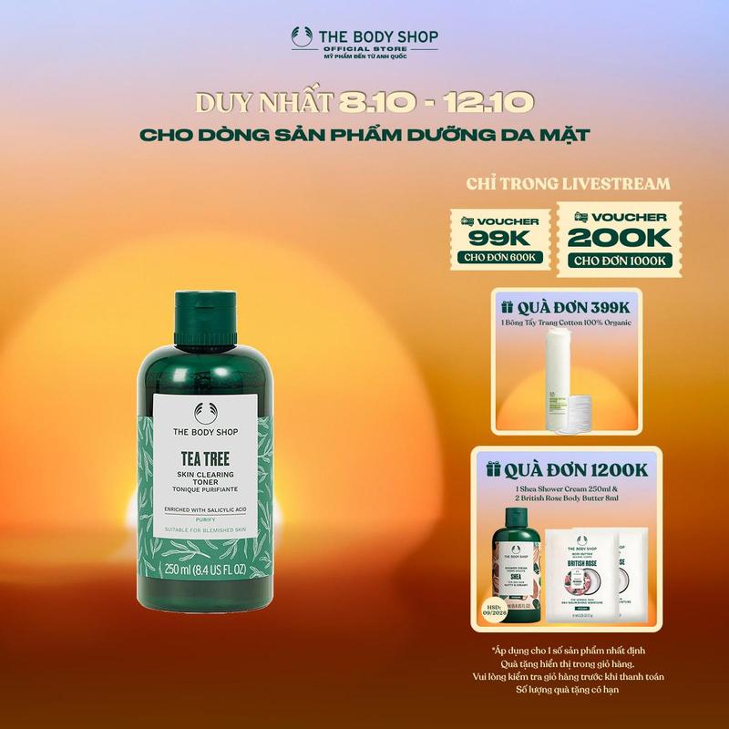 (HSD: 11/2026) The Body Shop Nước Cân Bằng Cho Da Mụn New Tea Tree Skin Clearing Toner 250ML - Skincare