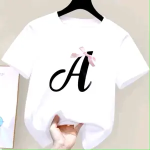 Baju kaos Atasan Anak Motif Huruf A pita Umur 2-10 Tahun