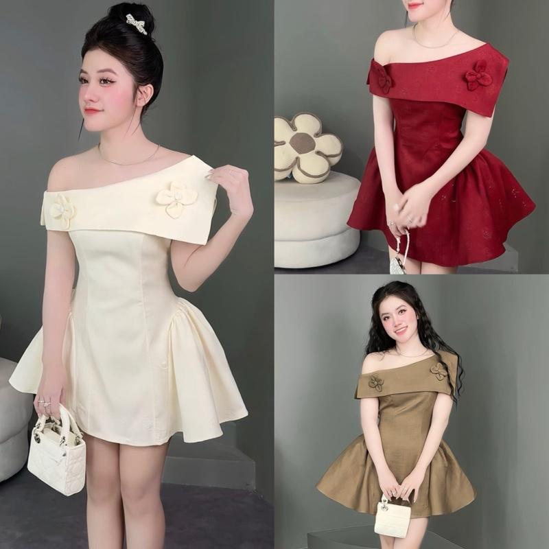 U1- XÃ KHO CUỐI NĂM CÓ SẴN Kèm Quần Đầm Xoè Lệch Vai Dập Hoa Lưng Chun Thiết Kế Sang Trọng Tiệc Cưới Dự Tiệc Họp Lớp Đi Tiệc Đi chơi -HoangThuyMinh97