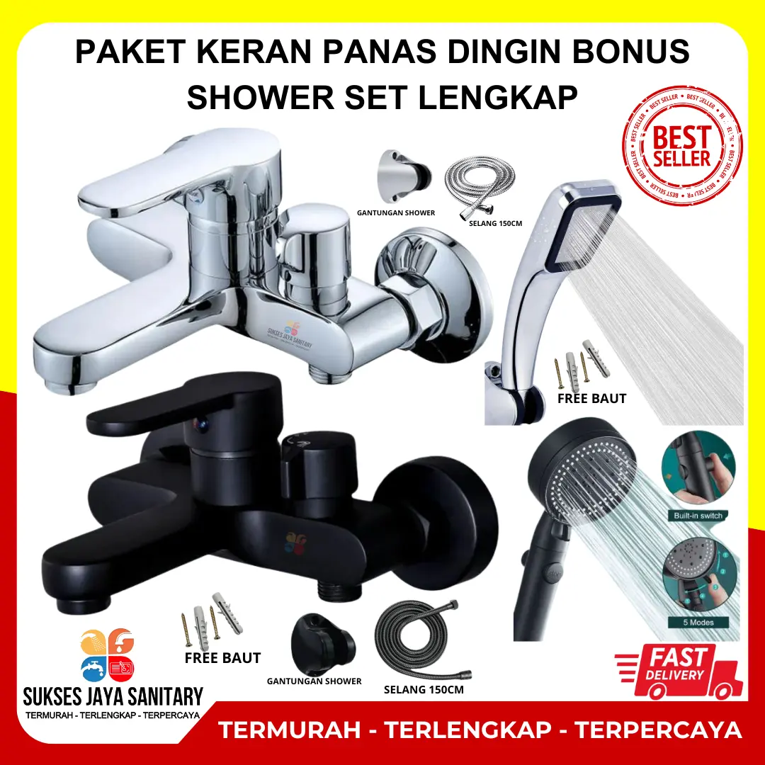 Kran Panas Dingin Kran Shower Kran Bathtub Keran Air Mixer Panas Dingin Shower Set Teknologi Terbaru shower  canggih Black shower  panas