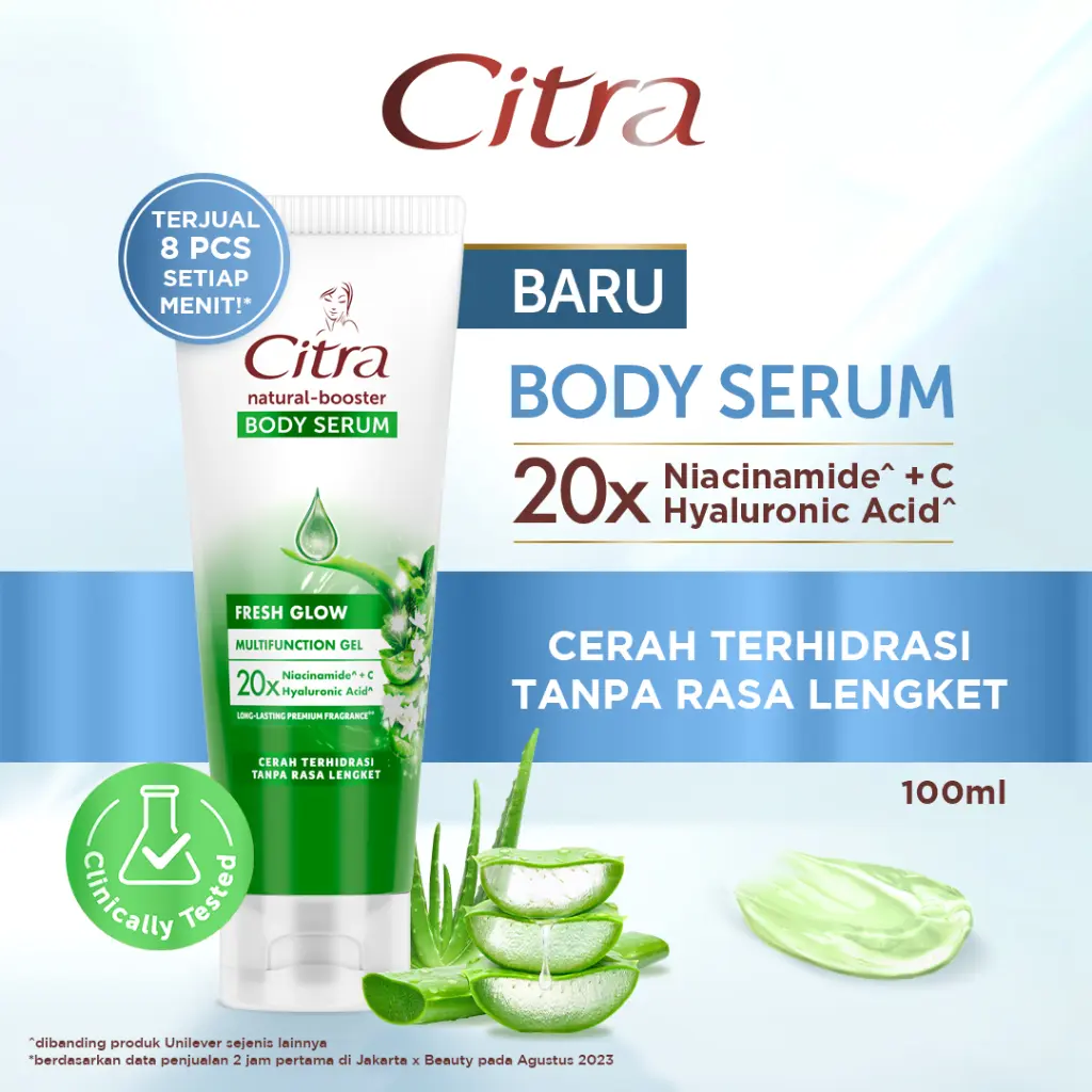 Citra Natural Booster Body Serum Fresh Glow with 20X Niacinamide + Vitamin C & 20X Hyaluronic Acid 100 ML