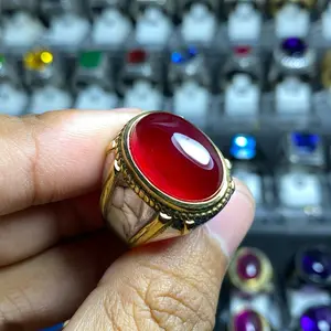 CINCIN PRIA AKIK RED BARON LUSTER CLEAN 18x13 RING TITANIUM KOMBINASI MEWAH