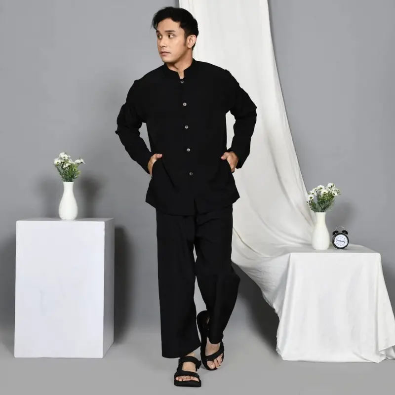 SETELAN PANGSI POLOS BAJU PANGSI SUNDA BAJU SETELAN GRATIS IKAT KEPALA Celana Dewasa Katun Panjang Pria 1
