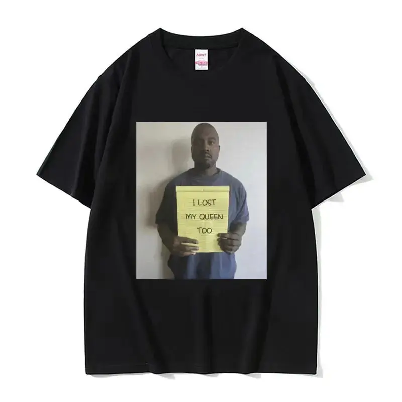Meme Lucu Kanye West Memegang Notepad Aku Kehilangan Ratuku Juga Kaus Pria Retro Kaus Besar Kaus Katun Mode Pakaian Jalanan