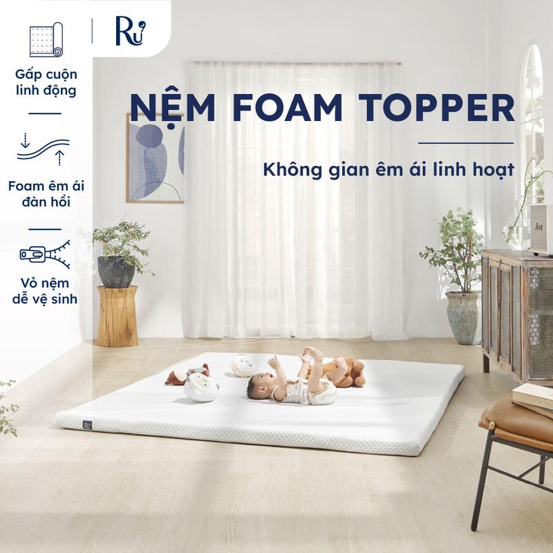 Flash Sale Nệm Foam Topper Ru9 Cao Cấp | 2 Lớp Foam Giúp Nâng Đỡ và Êm Ái | Dễ Dàng Di Chuyển | 7 Kích Thước