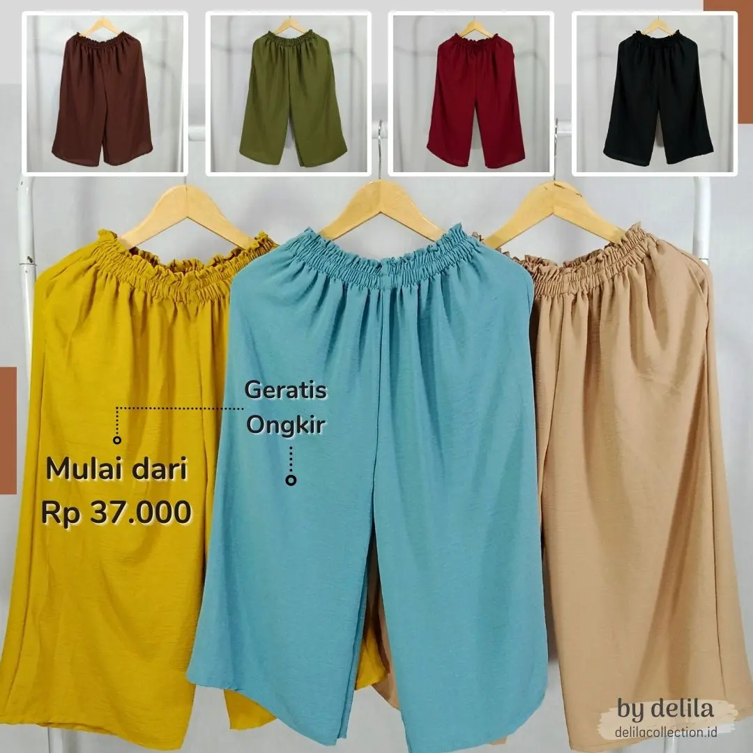 Celana Wanita Model Kulot Crinkle Airflow Panjang 7/8 Highwaist Size Standar - DelilaCollection