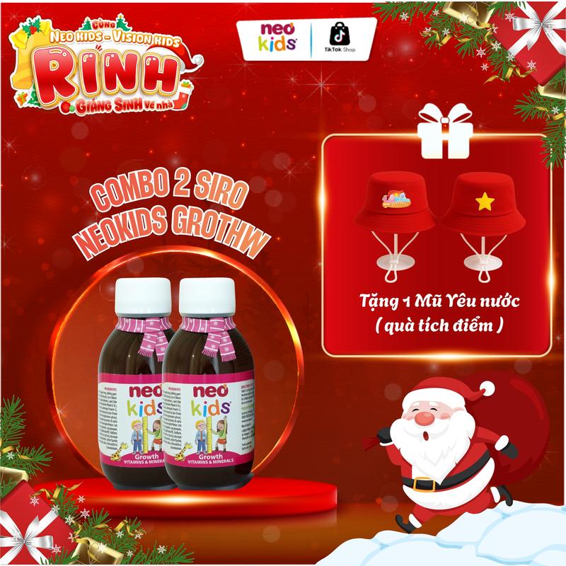 Combo 2 Siro Cho Trẻ Biếng Ăn Neo Kids Growth Hộp 1 Lọ 150ml Bổ Sung Vitamin Kích Thích Cảm Giác Thèm Ăn Hỗ Trợ bé Ăn Ngon Hỗ Trợ Tăng Cường Sức Khỏe Và Sức Đề Kháng Cho Bé
