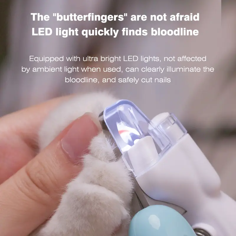 Gunting Kuku Anjing LED Pet Nail Cutter Grooming Hewan Kucing Anti Splash Toe Claw Clipper Safety Lock Bloodline Light 2