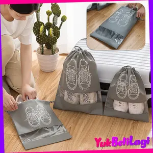 BISA COD (YBL) Tas Sepatu / Tas Serut Penyimpanan Sepatu dan Sendal Pakaian Kantong Tali Travell Serut Serbaguna Bahan Kanvas Portabel Plastik Tempat Sepatu (BELI LOKAL)