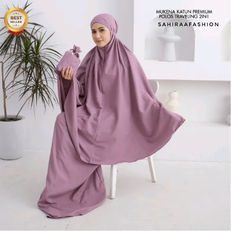 Hampers Mukena Dewasa Travel - Komplit dengan Tas Lato - Bahan Katun Mikro Premium - Free Tas Serut Cantik - Atasan, Bawahan Mukenah 3