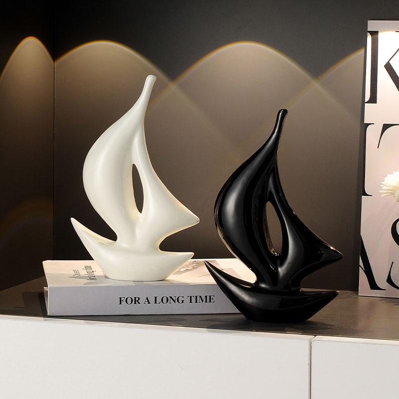 Simple Modern Ceramic Sailboat Statue Creative TV Cabinet for Living Room Home Decorative Crafts 1