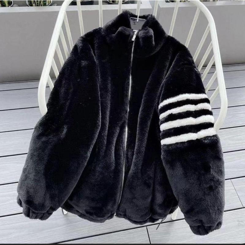Áo Khoác nỉ Thom Lông Cừu Dày Dặn Phối Kẻ Sọc Tay Phong Cách Hàn Quốc nam nữ mặc cực chât Cotton Jacket Cotton Jacket Menswear Trắng