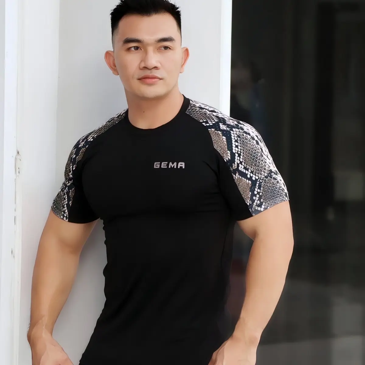 Kaos olahraga GEMA PHITON Baju gym Pria dry fit olahraga lari running elastis casual Sport