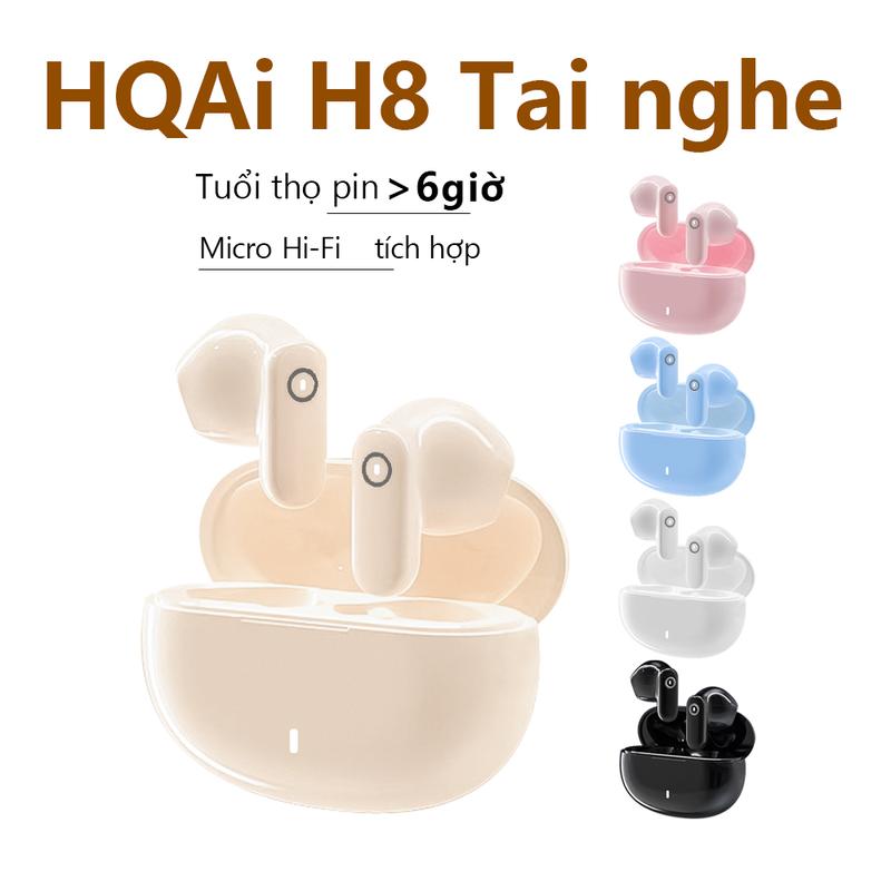 HQAi H8 - Tai nghe Bluetooth không dây tích hợp MIC chống nước dùng cho iPhone và Android cảm ứng chạm chống ồn âm thanh stereo Hi-Fi 3 quà tặng (dây buộc miễn phí+tay áo trò chơi+nhãn dán)