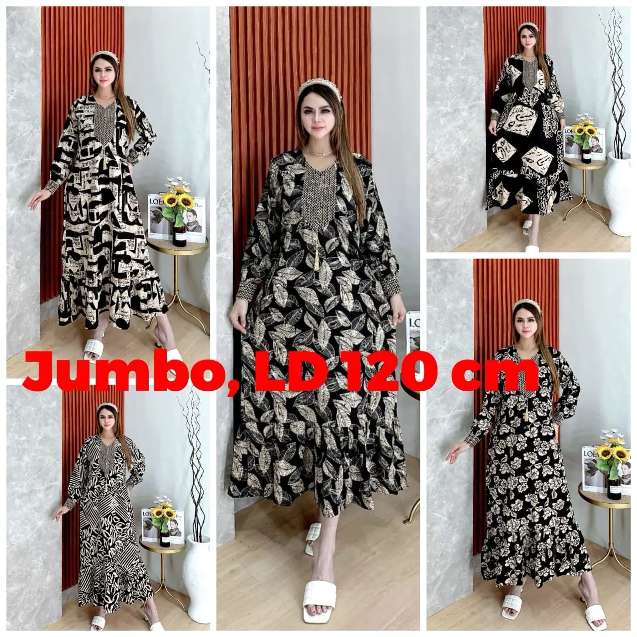 GAMIS SULTAN MOTIF PERCOKLATAN / GAMIS JUMBO 120cm Panjang Rempel