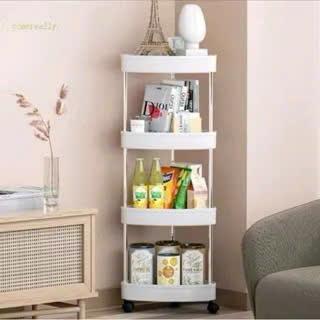 Kệ Góc Nhựa 4 Tầng Tam Giác Đa Năng Có Bánh Xe, Kệ Đựng Đồ Dùng Nhà Bếp, Nhà Tắm