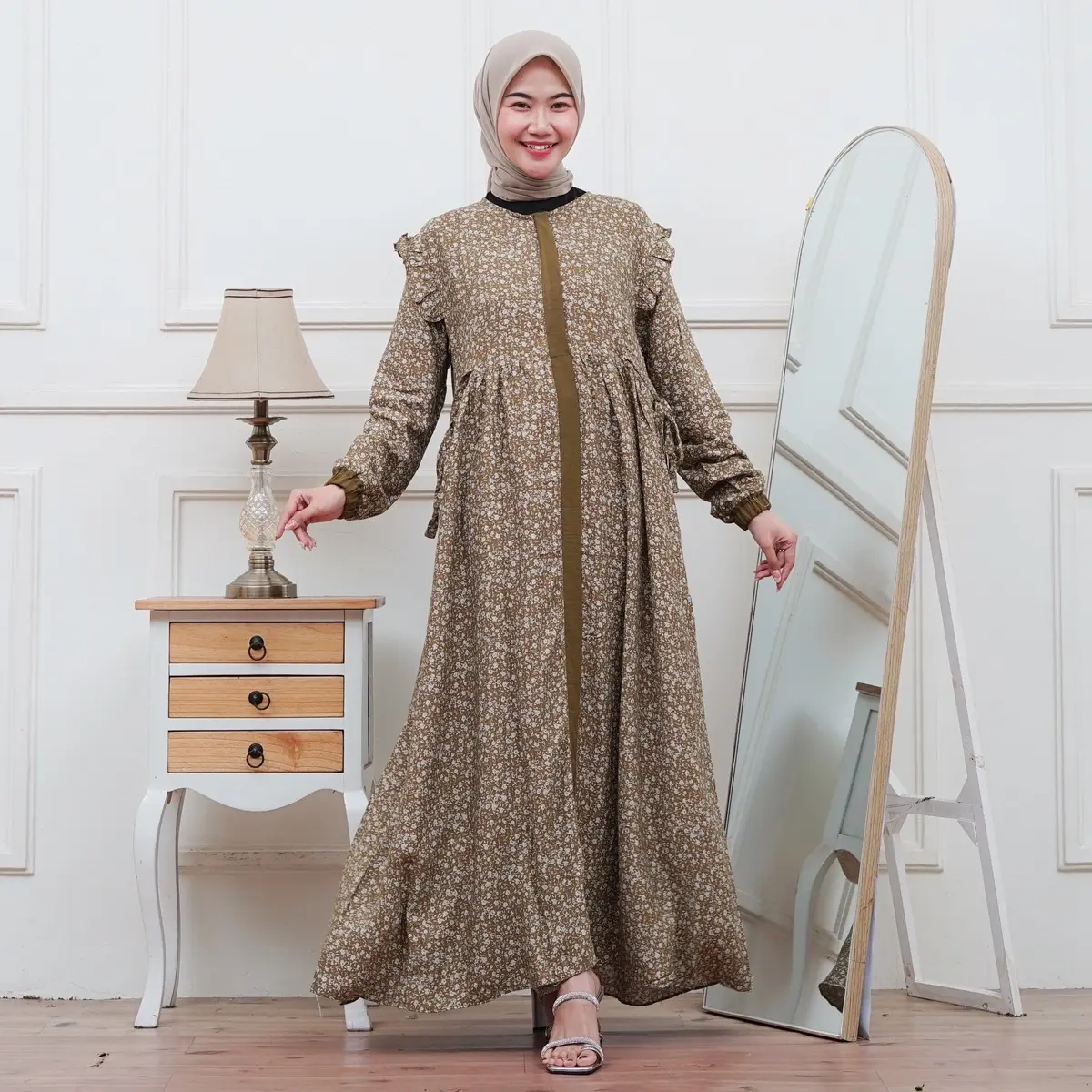 Aura Dress Rayon Diamond Adem Nyaman Di Pakai Busui Frendly Gamis Motif