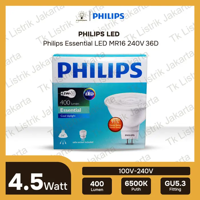 Lampu Philips Essential LED 4.5W MR16 36D SO 240V 0