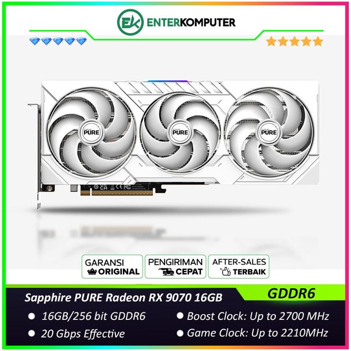 Gambar Sapphire PURE Radeon RX 9070 16GB GDDR6 Gaming OC - TRIPLE FAN dari Enter Komputer Official Kota Administrasi Jakarta Pusat Tokopedia