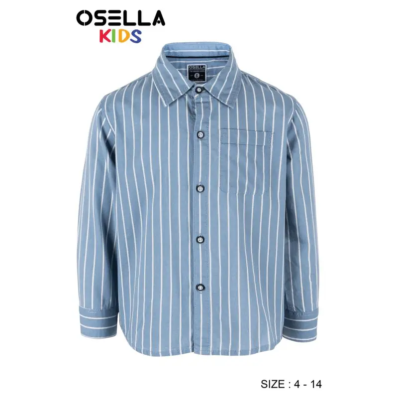 [NEW] Osella Kids Regular Long Sleeves Stripe Shirt In Light Blue And White 2237400161 | Kemeja Lengan Panjang Anak Laki-Laki 0