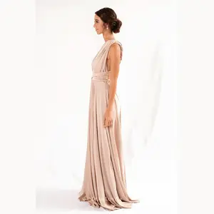 Gaun Pesta Premium Multiway Dear Lovely in Cream Champagne Krem dengan Material Premium ITY Korea - Panjang, Bahan Stretch, Bonus Kemben dan Brosur Tutorial Dress Formal Maxi Wanita Kondangan Fit