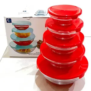 [SPR] Mangkok Kaca Susun Beranak Bahan Tebal / Glass Bowl Set Isi 5 pcs
