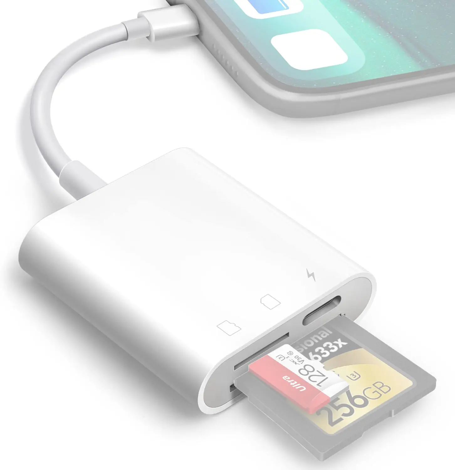 SD card reader for iPhone 14/13/12/11/XR, micro SD card reader, memory card reader plug and play tracking camera TF card adapter