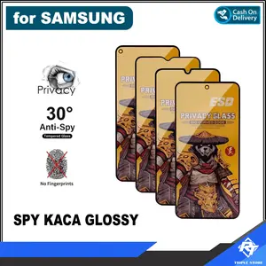 Anti Spy Kaca Glossy untuk SAMSUNG All Type Tempered Glass ESD Privacy  Layar Hitam