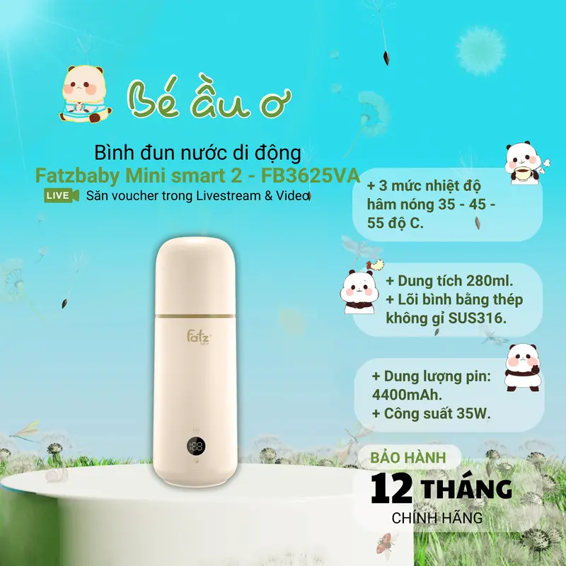 Máy hâm nước pha sữa du lịch cầm tay fatzbaby - mini smart 2 - FB3625VA binh ham nuoc phasua 0