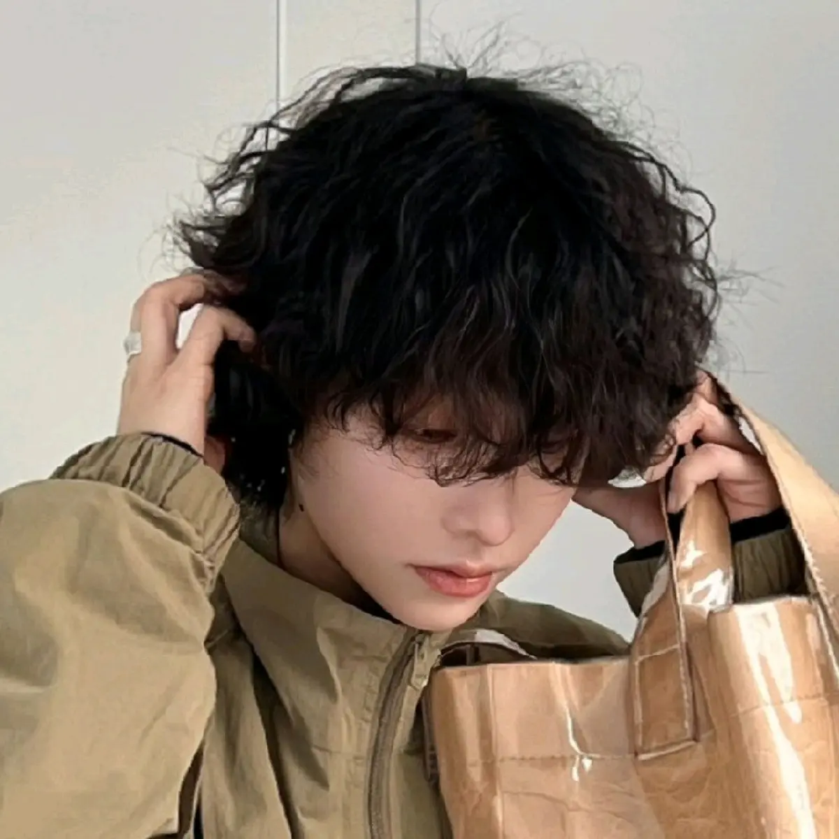 Wig Pria Korea Rambut Pendek Keriting Ikal Gaya Mahasiswa Korea Keren