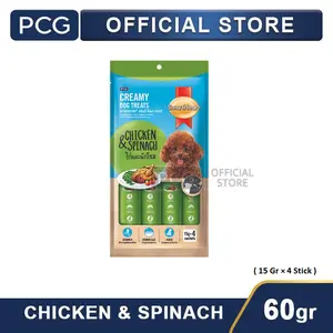 SmartHeart Snack Anjing Creamy Treats Dog Chicken and Spinach Flavor 4's 60 Gr