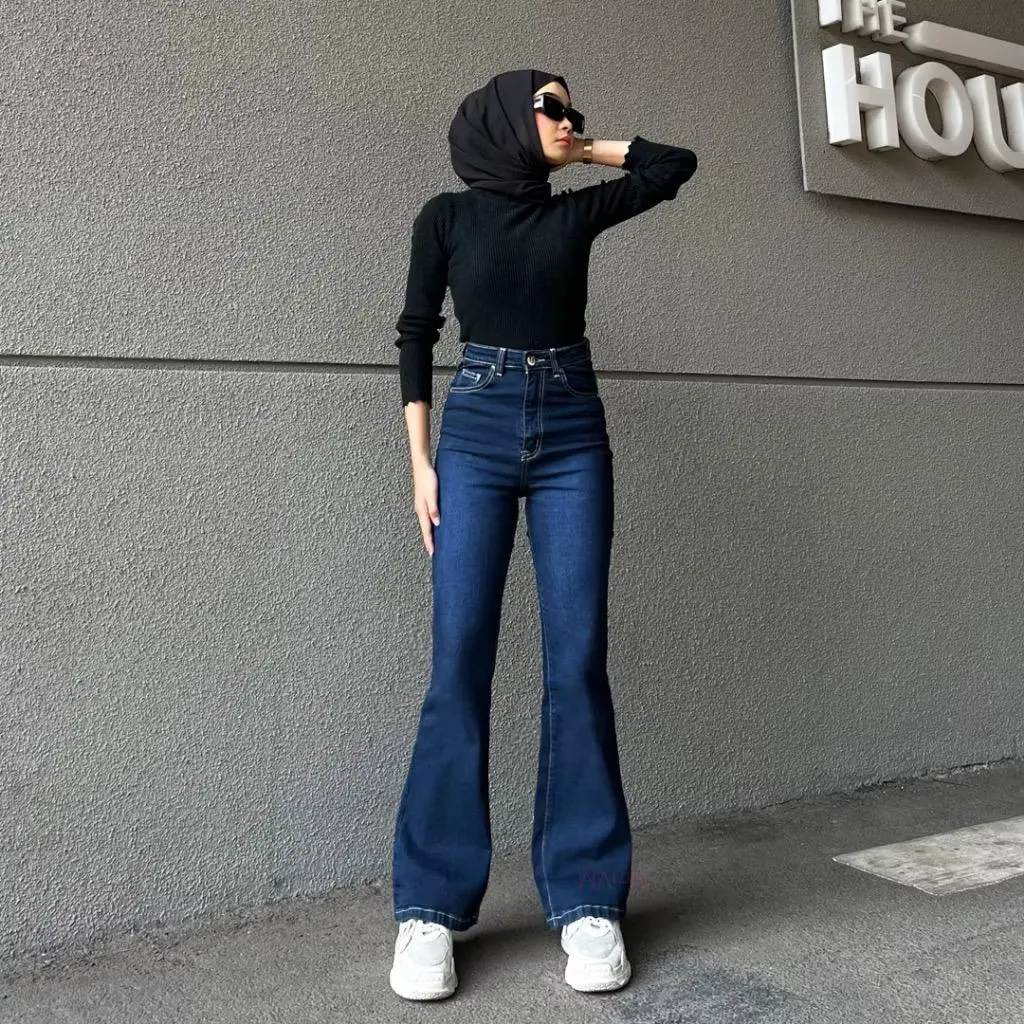 HighWaist Cutbray Jeans Wanita Celana Panjang Strect Kekinian Cutbray Premium Denim Bawahan Light