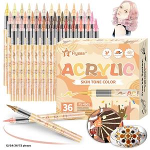 Marcadores de pintura acrílica Skin Tones con punta suave tipo pincel, 12/24/36 colores, secado rápido y resistentes al agua para ilustración, bocetos, madera, vidrio, tela y piedras
