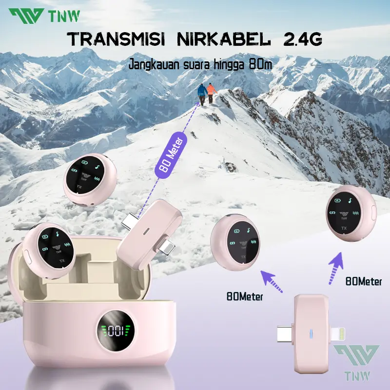 TNW A37 Wireless Microphone 2-In-1 Clip On Mic Magnetic Mikrofon HP Plug & Play Dual Lavalier Microphone with Charging Case 6
