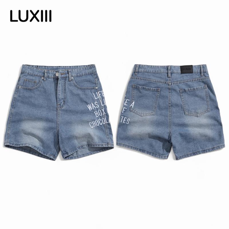  QUẦN SHORT JEAN NAM - THÊU CHỮ TRẮNG - MÀU XANH NHẠT - FROM TRÊN GỐI - ĐỊNH LƯỢNG VẢI 360GSM 