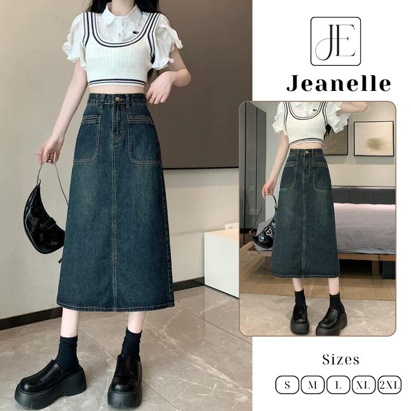  Chân váy Jeans dáng dài Bigsize túi 2 bên  40-66kg  dáng chữ A có xẻ sau trẻ trung V20 tôn dáng và chiều cao top chân váy jeans top chân váy women 