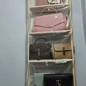 Rak Tas Gantung Polos Alas Triplek 6 Susun Resleting kanan Kiri Mika Tebal