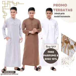 Jubah Gamis Pria Dewasa Polos Lengan Panjang Model Haramain Motif Busana Muslim