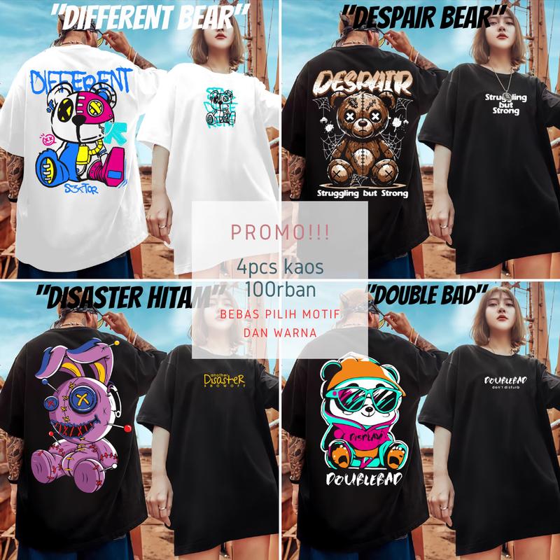 PAKET 4PCS 100RIBU UNISEX BISA CEWE COWO BEBAS PILIH MOTIF DAN WARNA 100% KATUN Combed Distro Nyaman Motif 7