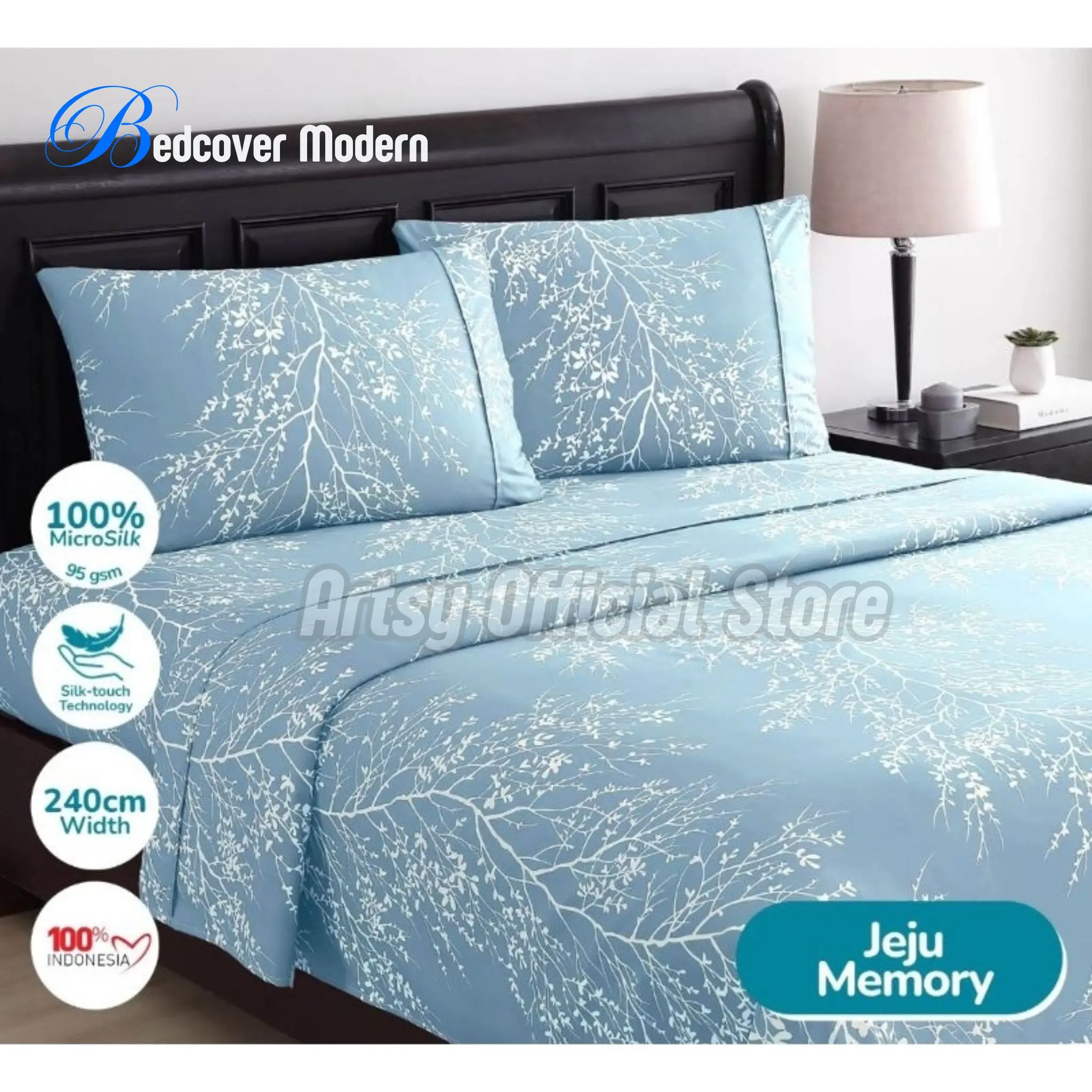 Bedcover Set Motif Korean Style Ukuran 200, 180, 160, 140, 120, 100, 90 Bahan katun Halus Lembut Sarung Bantal Kain Karet
