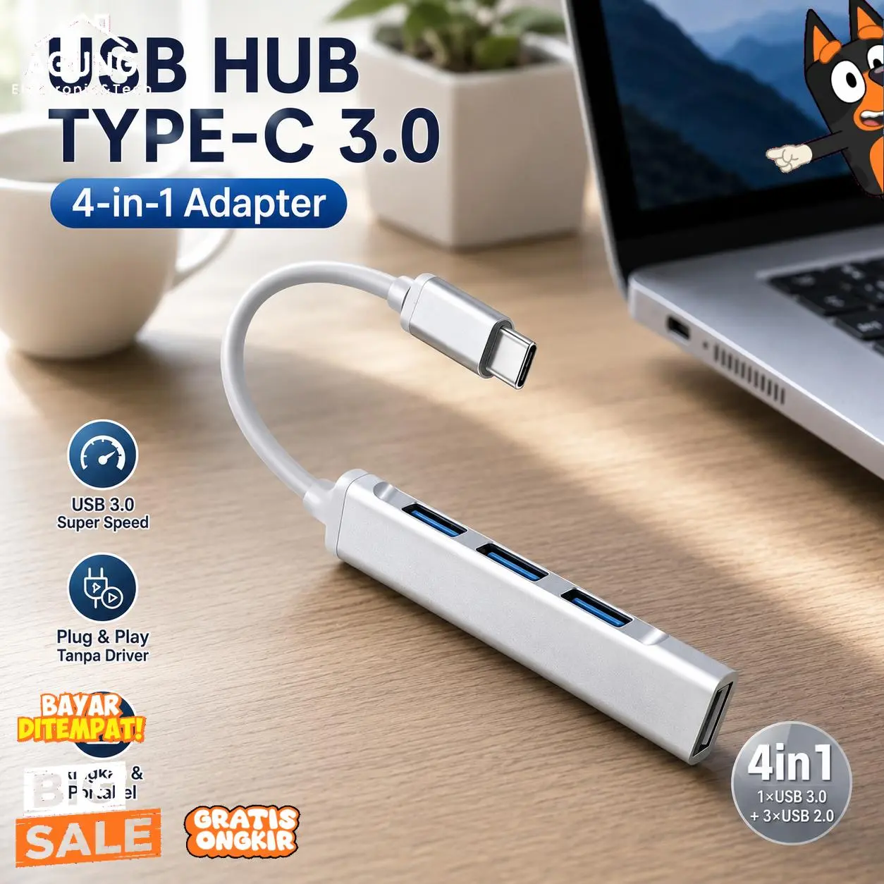[SALE] MLLSE USB HUB Type C 3.0 Adapter 4in1 USB 3.0 dan USB 2.0 - C809
