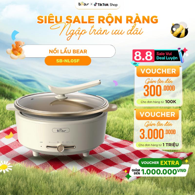 [Tặng Cẩm nang nấu lẩu] Nồi Lẩu Điện Đa Năng BEAR Nồi Lẩu Điện Nồi Điện 5 Lít Nấu Ăn Tiện Dụng Nồi Lẩu Đế Rời Nhanh Sôi Tiết Kiệm Điện Nấu Ăn Chống Dính Có Tay Cầm Chống Bỏng NL05F