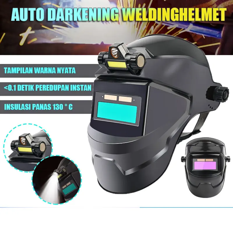 COD CLYNE Helm Las Otomatis otomatis fullface + Senter Led Auto Dimming Color Welding Helmet 0