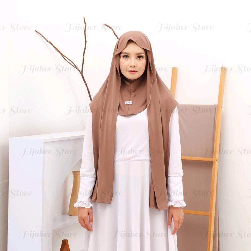 Syamsiar -  Pashmina Hijab Jersey dagu Tutup Leher Premium Kerudung Pasmina instan Panjang Muslim Wanita Dewasa 8