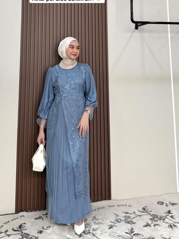 KINARA DRESS SILK MIX TILLE GARDEN BUSUI FRIENDLY Wanita Muslim Dewasa Kondangan Pesta Gamis Remaja 7