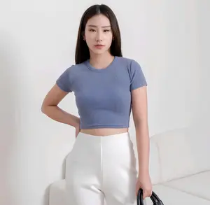 kaos Crop top- Atasan Crop Top Wanita Korea Style Simple Fit Body Bahan RIB COTTON PREMIUM IMPORT Ukuran M L XL Pola Polos Warna Dasar